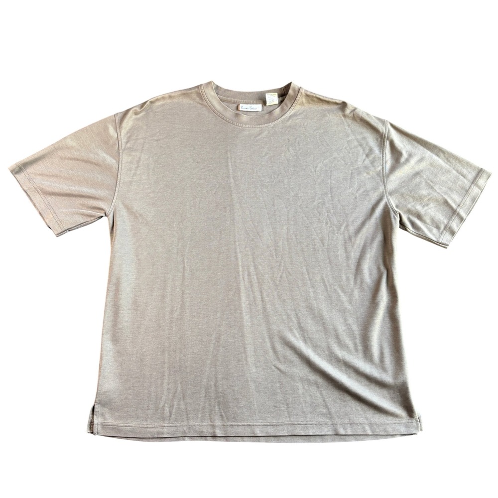 Burma Bibas Mens Taupe Rayon Blend Short Sleeve Crew Neck T-Shirt Size L Relaxed
